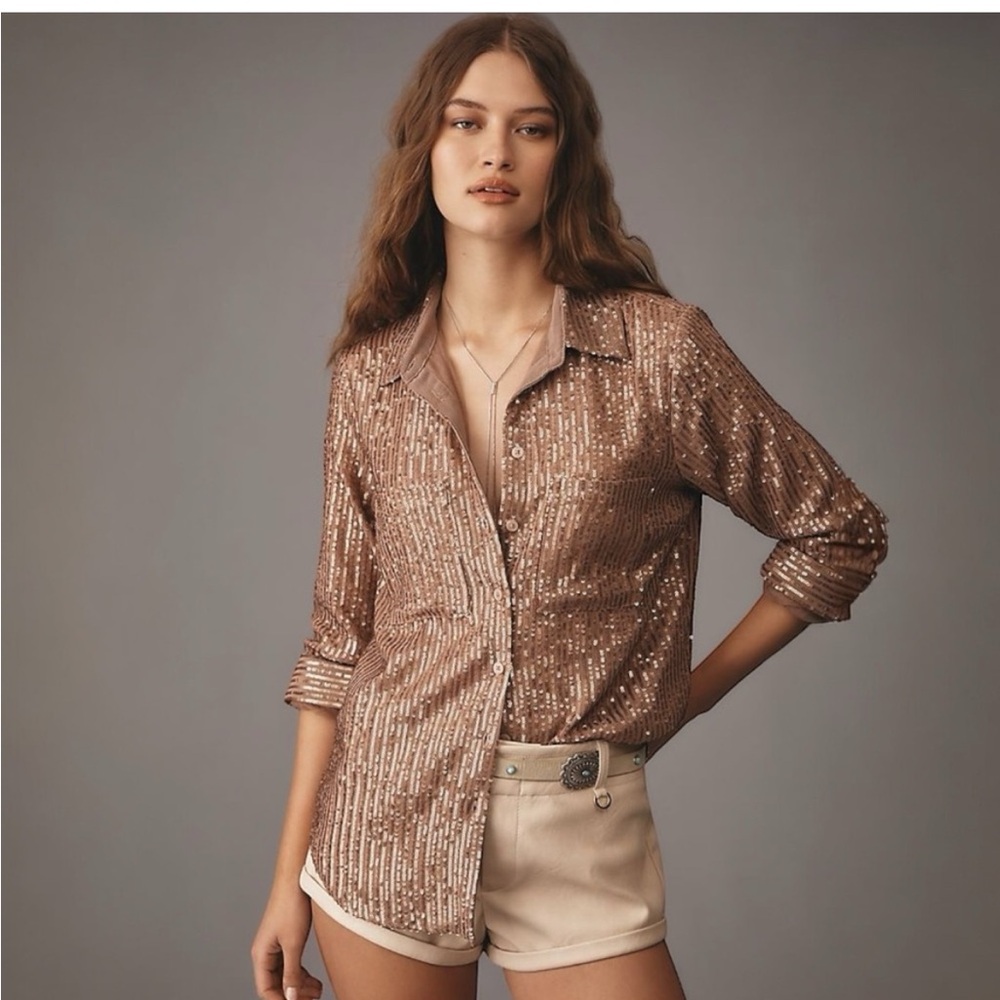Anthropologie Remie Sequin Buttondown New With Tags holiday bronze